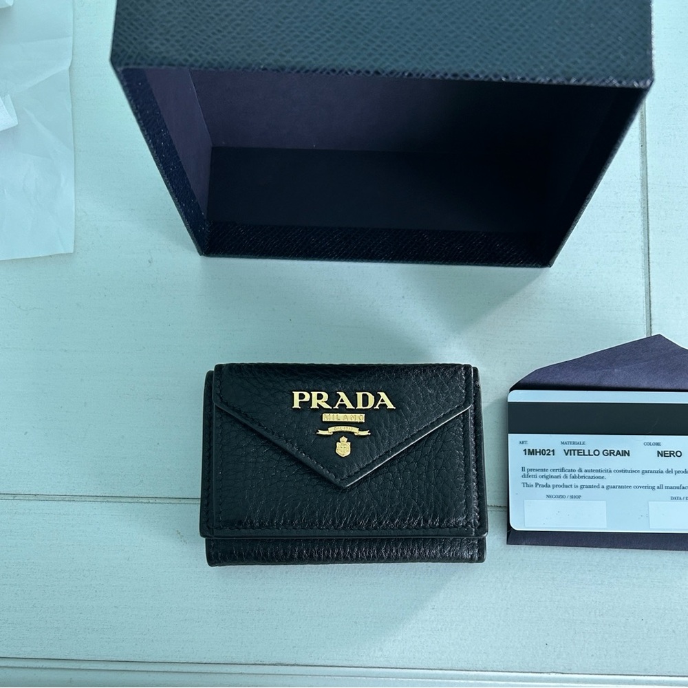 Prada Black Leather Wallet with Gold Logo